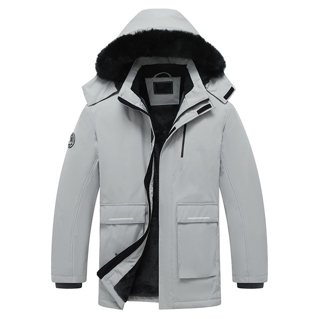 Hooded Winter Fleece Jacket Custom Logo Men Outdoor Thick Windbreaker Coat