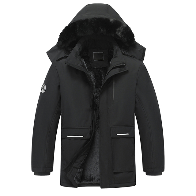 Hooded Winter Fleece Jacket Custom Logo Men Outdoor Thick Windbreaker Coat
