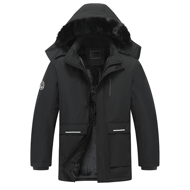 Hooded Winter Fleece Jacket Custom Logo Men Outdoor Thick Windbreaker Coat